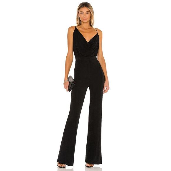 NEW! MISHA Moyra black vneck cocktail pantsuit jumpsuit US 4 $253 - Picture 1 of 11